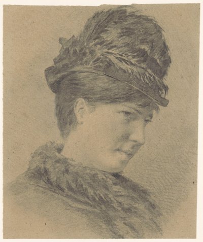 Retrato de una mujer joven con sombrero de plumas de Hans Makart (possibly)