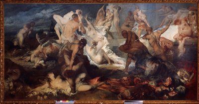 Batalla de Centauros y Lapitíes. En la mitología griega, los lapitanos masacraron a los centauros. Pintura de Hans Makart (1840-1884). Óleo sobre lienzo. Arte austriaco, periodo art nouveau. Museo Estatal de F de Hans Makart