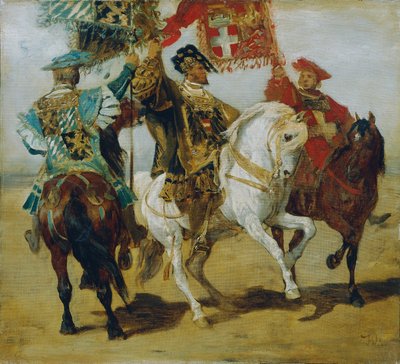 Tres abanderados montados de Hans Makart