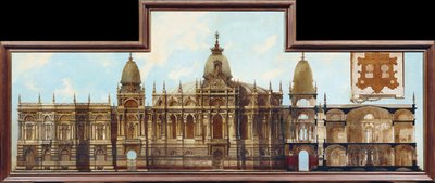 Diseño para un palacio: parte trasera y plano de planta de Hans Makart