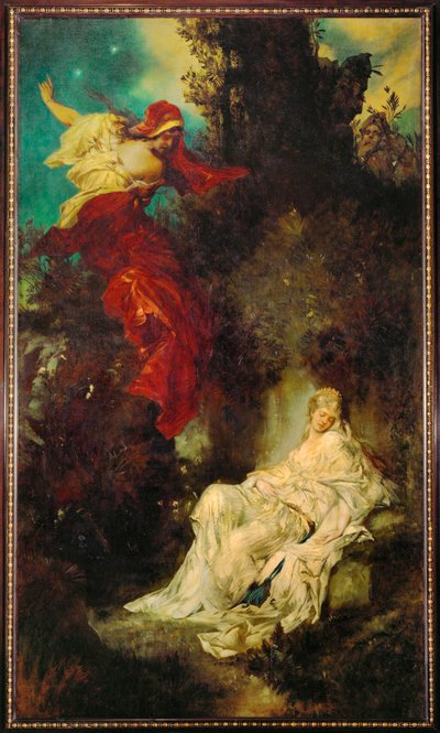 Blancanieves recibe el peine envenenado ... (pintura sobre lienzo) de Hans Makart