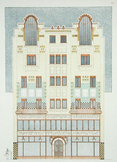 Diseño para un edificio de cinco pisos, principios de 1900, de 