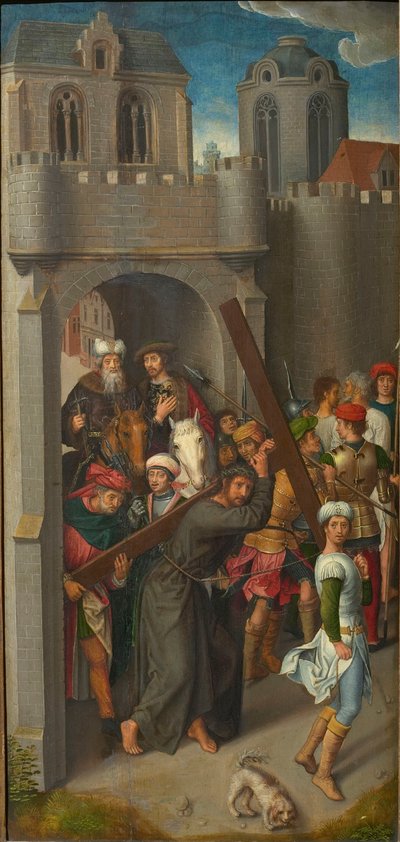 Tríptico del Calvario: Cristo llevando la cruz, ala izquierda, 1480s de Hans Memling