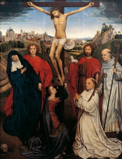 Crucifixión, panel central del Tríptico de Jan Crabbe, c.1470 de Hans Memling