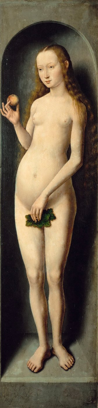 Eva. Panel lateral del pequeño tríptico de San Juan Bautista por Hans Memling, ca. 1485 de Hans Memling