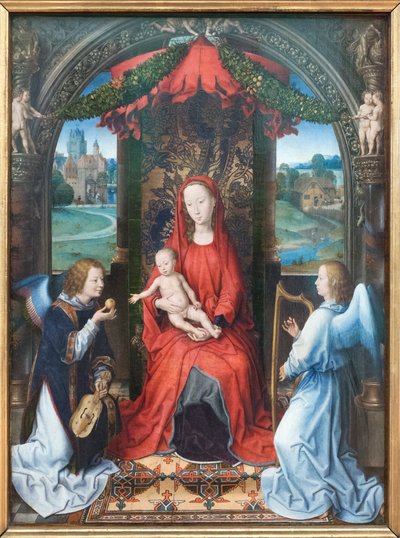 La Virgen y el Niño entronizados con ángeles de Hans Memling
