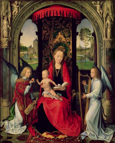 Madonna y el Niño con dos ángeles de Hans Memling