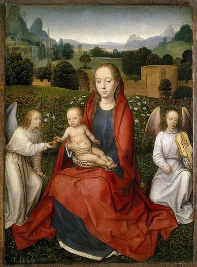 Madonna con el niño y dos ángeles de Hans Memling