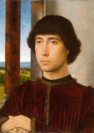 Retrato de un hombre en una logia de Hans Memling