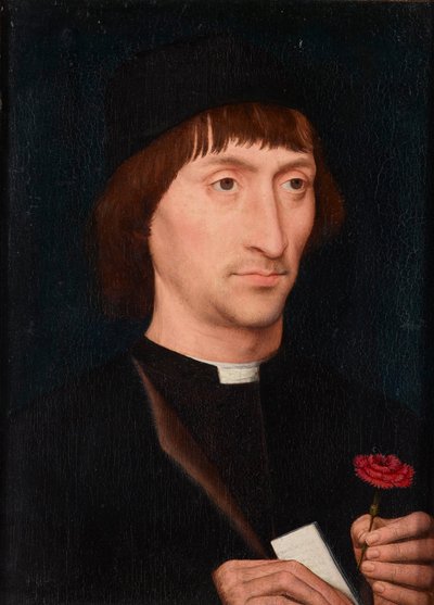 Retrato de un hombre con una rosa de Hans Memling