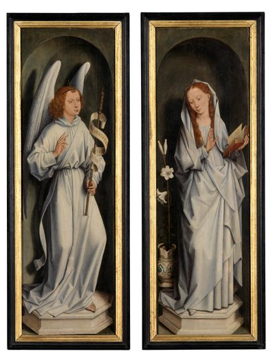 Reverso de un par de alas mostrando la Anunciación (óleo sobre tabla) de Hans Memling