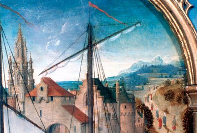 Santuario de Santa Úrsula, salida de Basilea, (detalle), 1489 de Hans Memling