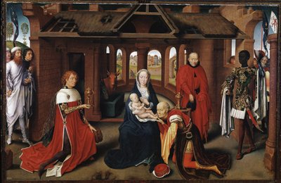Los Magos como Carlos el Temerario y Felipe el Bueno. Panel central de la Adoración de los Magos de Hans Memling