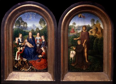 La Virgen y el Niño rodeados de santos, el donante y San Juan Bautista. Díptico de Hans Memling