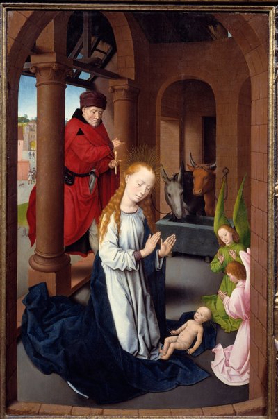 Tríptico de la Adoración de los Magos. Detalle del panel izquierdo: La Natividad de Hans Memling