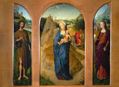 Tríptico con la Virgen y el Niño durante la ... de Hans Memling