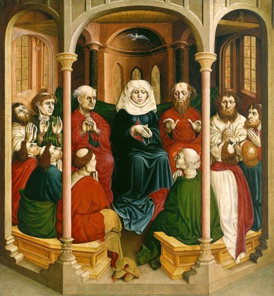 El descenso del Espíritu Santo Pentecostés. Las alas del altar de Wurzach, 1437 de Hans Multscher