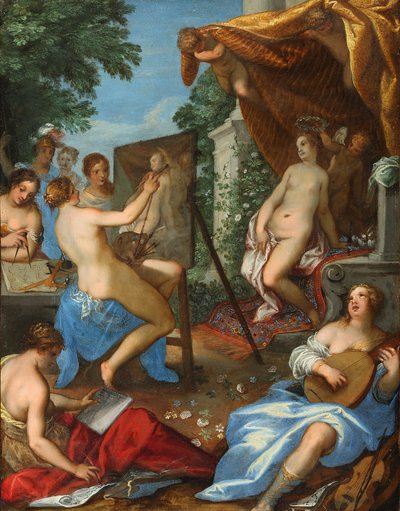 Alegoría de las artes con Pictura pintando a Venus de Hans Rottenhammer