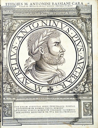 Heliogábalo, ilustración de Imperatorum romanorum omnium orientalium et occidentalium verissimae imagines ex antiquis numismatis de Hans Rudolf Manuel Deutsch