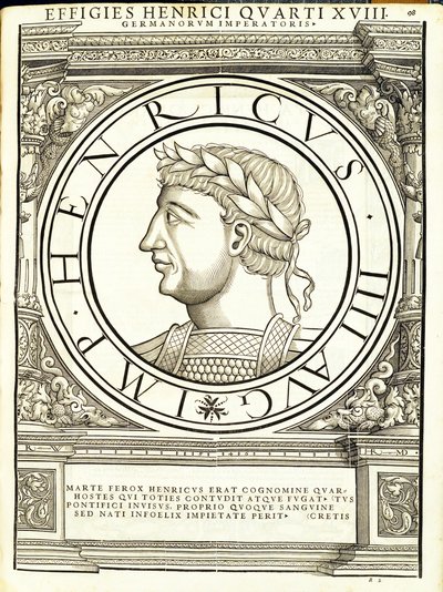 Henricus IIII, ilustración de Imperatorum romanorum omnium orientalium et occidentalium verissimae imagines ex antiquis numismatis de Hans Rudolf Manuel Deutsch