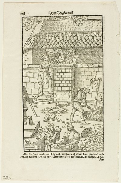 Página CCCL de Vom Bergwerck XII Bücher de Agricola, lámina 43 de xilografías de libros del siglo XVI de Hans Rudolf Manuel Deutsch