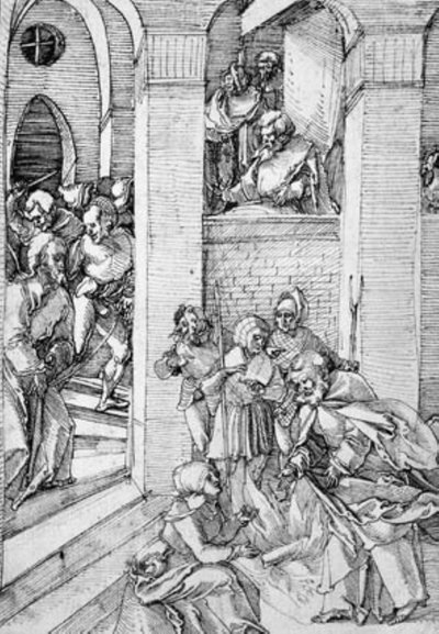 La negación de San Pedro en el patio del sumo sacerdote de Hans Schäufelein