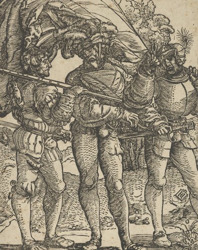 Un abanderado flanqueado por un lansquenete a cada lado de Hans Schäufelein the Elder