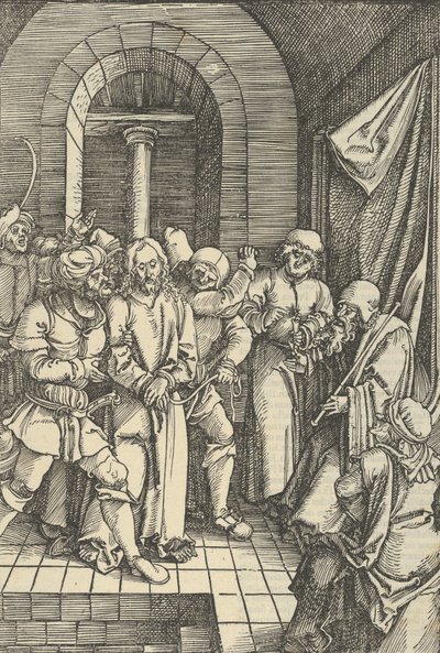 Cristo ante Anás, del Speculum passionis domini nostri Ihesu Christi de Hans Schäufelein the Elder