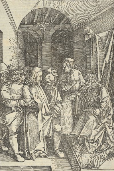 Cristo ante Herodes en un salón, de Speculum passionis domini nostri Ihesu Christi de Hans Schäufelein the Elder