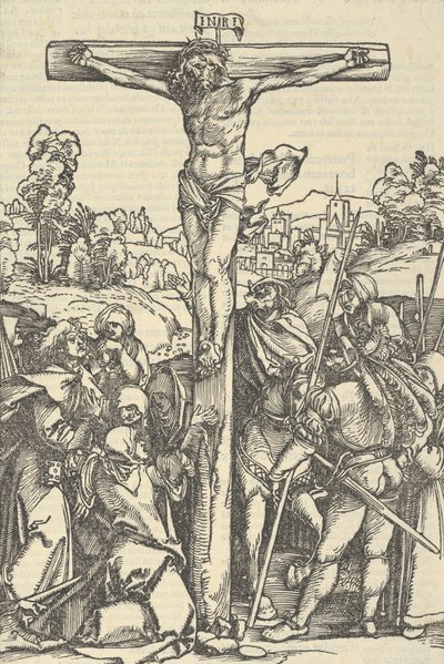 La crucifixión, de Der beschlossen gart des rosenkranzes marie, 1505 de Hans Schäufelein the Elder