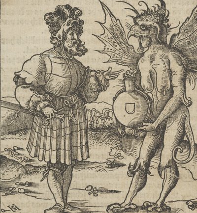 El diablo ofreciendo veneno a un caballero, de Hymmelwagen auff dem, wer wol lebt..., 1517 de Hans Schäufelein the Elder