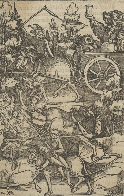 El hombre borracho en un carro camino al infierno, de Hymmelwagen auff dem, wer wol lebt de Hans Schäufelein the Elder