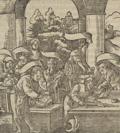 La Fabricación de Armaduras, de Hymmelwagen auff dem, wer wol lebt, 1517 de Hans Schäufelein the Elder