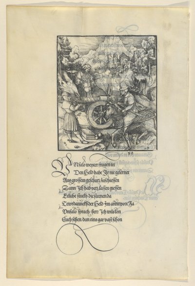 Unfalo poniendo en peligro a Theuerdanck mientras dispara un cañón, de Theuerdanck de Hans Schäufelein the Elder