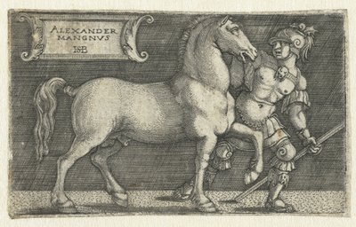 Alejandro Magno con su caballo Bucéfalo Alexander Mangnvs (título sobre el objeto) de Hans Sebald Beham