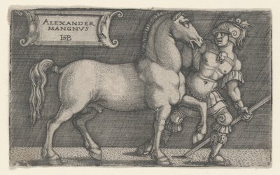 Alejandro Magno liderando a Bucéfalo de Hans Sebald Beham