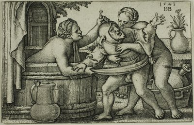 Bufón y dos mujeres bañándose de Hans Sebald Beham