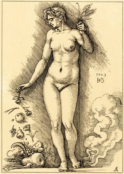 Ceres, esparciendo frutos de Hans Sebald Beham