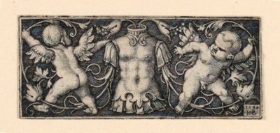Friso con coraza en el centro, flanqueado por dos genios de Hans Sebald Beham