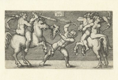 Pelea entre dos hombres con mujeres a caballo y un hombre de pie de Hans Sebald Beham
