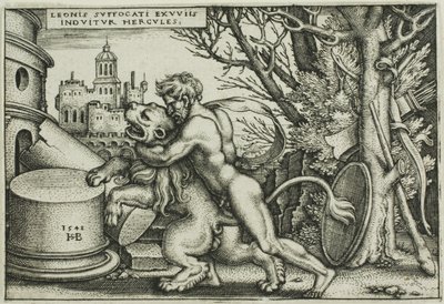 Hércules y el león de Nemea, de Los trabajos de Hércules de Hans Sebald Beham