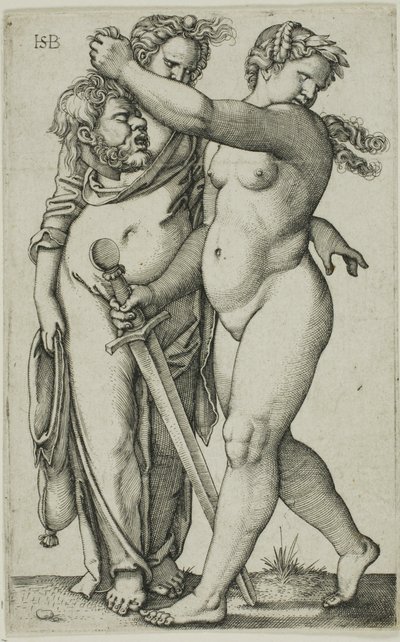 Judith caminando hacia la izquierda, y su sirviente de Hans Sebald Beham