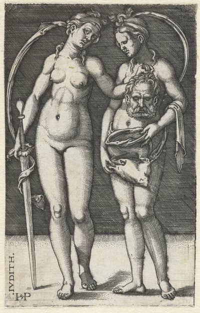 Judit con cabeza de Holofernes y sierva Judith (título sobre el objeto) de Hans Sebald Beham