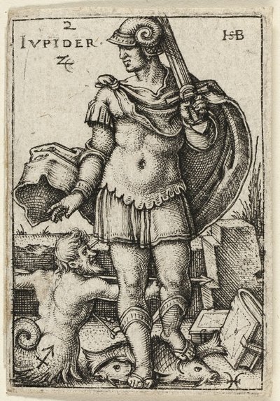 Júpiter, lámina dos de Los siete planetas con los zodíacos de Hans Sebald Beham