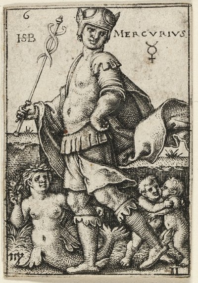 Mercurio, lámina seis de Los siete planetas con los zodíacos de Hans Sebald Beham