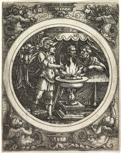 Mucio Escévola sosteniendo su mano en el fuego, c. 1520 de Hans Sebald Beham