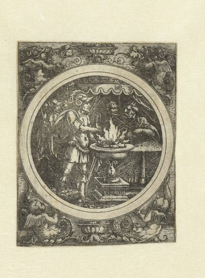 Mucius Scaevola con su mano derecha en el fuego de Hans Sebald Beham