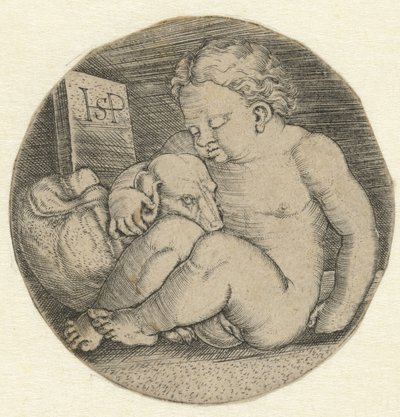 Chica desnuda con un perro de Hans Sebald Beham