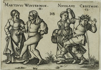 Noviembre y diciembre, lámina 6 de La fiesta de los campesinos o Los doce meses de Hans Sebald Beham