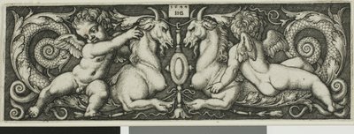 Ornamento con dos genios montando bestias quiméricas de Hans Sebald Beham
